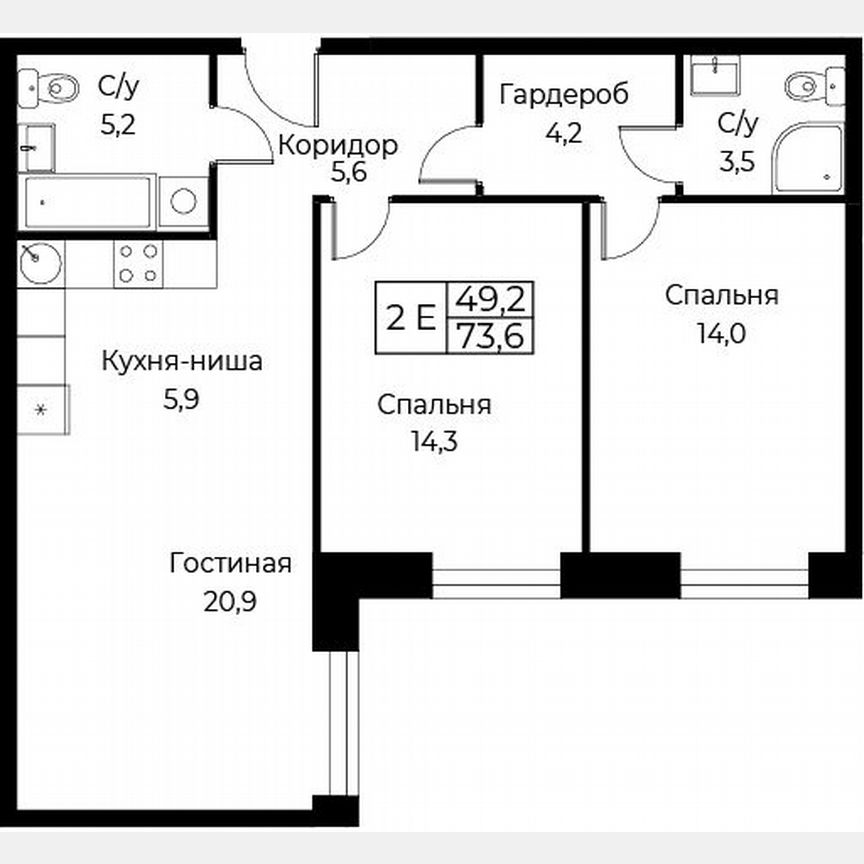 2-к. апартаменты, 73,6 м², 10/30 эт.