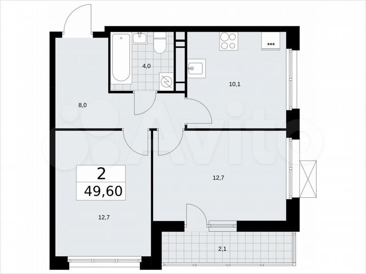 2-к. квартира, 49,6 м², 12/16 эт.