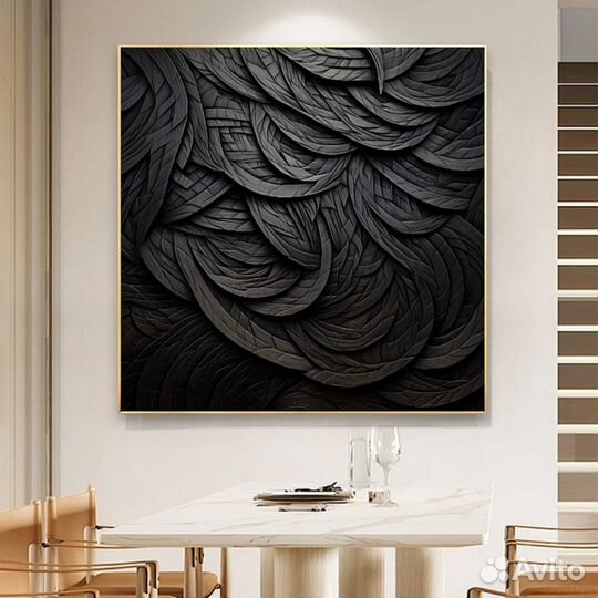 Текстурная картина чёрные перья в интерьер Картины