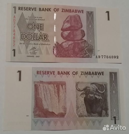 Банкноты Зимбабве 1 доллар 2007 год UNC новые
