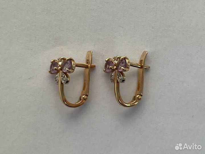 Серьги с камнями 1.97г, золото 585 (14K) id157077