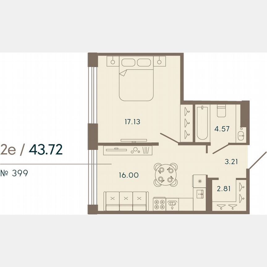 1-к. апартаменты, 43,7 м², 6/8 эт.