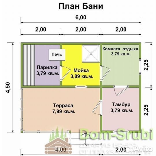 Карабаново-Мобильная Баня из бруса Гордыня-2 6х4.5