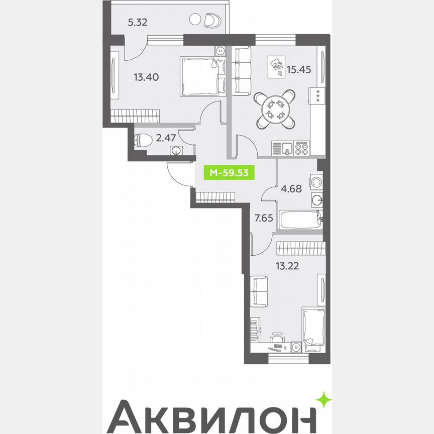 2-к. квартира, 59,5 м², 2/12 эт.