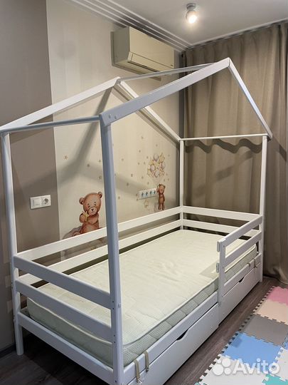 Детская кровать домик с ящиками Балдахин в подарок