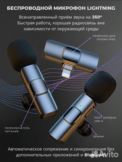 Новый микрофон для iPhone Lightning петличный К9