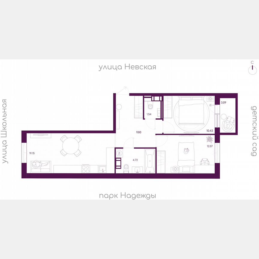 2-к. квартира, 58,6 м², 2/5 эт.