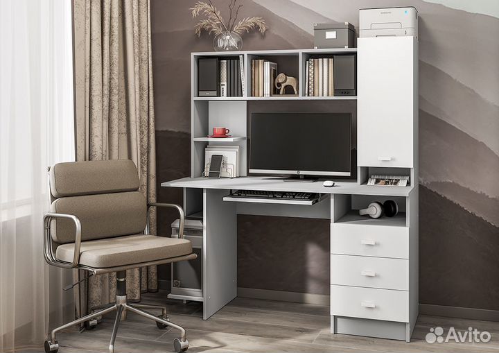Стол компьютерный Серый/Белый