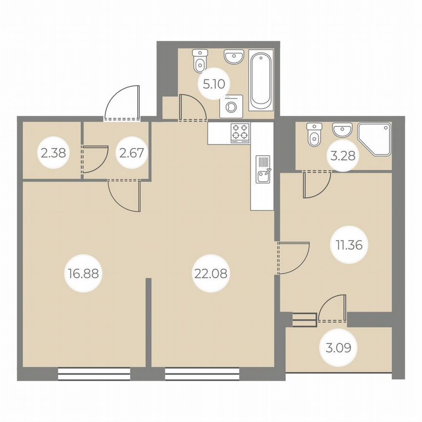 2-к. квартира, 65,3 м², 5/7 эт.
