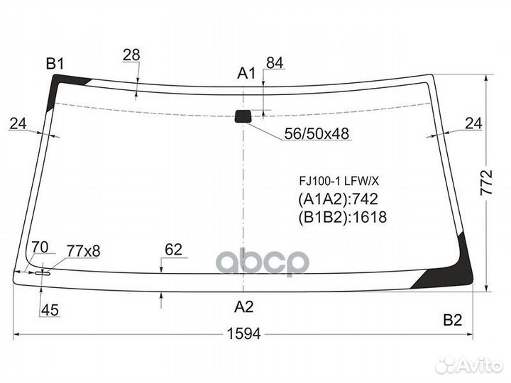 Стекло лобовое Toyota Land Cruiser (J100) 98-07