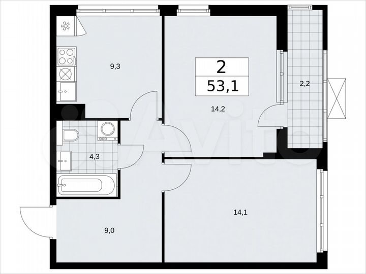 2-к. квартира, 53,1 м², 16/19 эт.