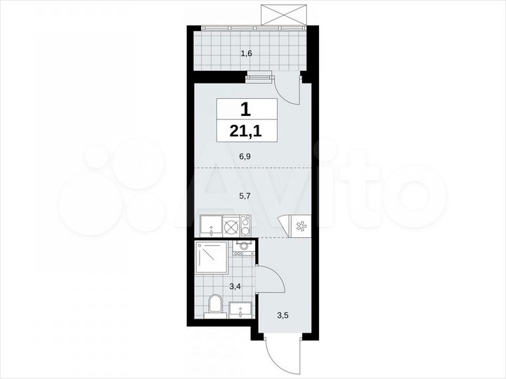 Квартира-студия, 21,1 м², 16/18 эт.