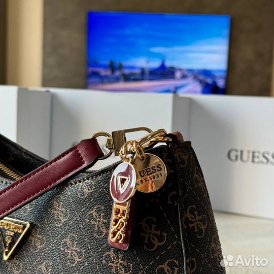 Сумка женская через плечо guess коричневая розовая