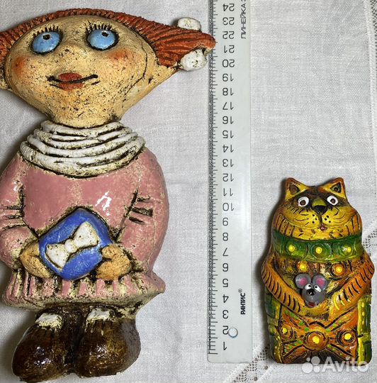 Статуэтка Девочка, Кот, шамотная глина