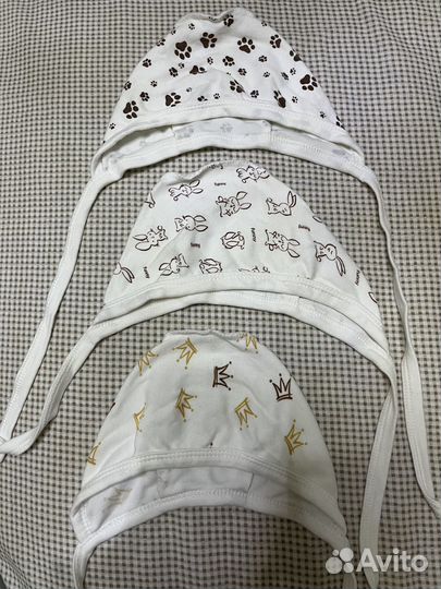 Чепчики для новорожденных 3 шт + рукавички 3 шт