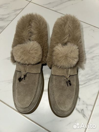 Лоферы женские с натуральным мехом