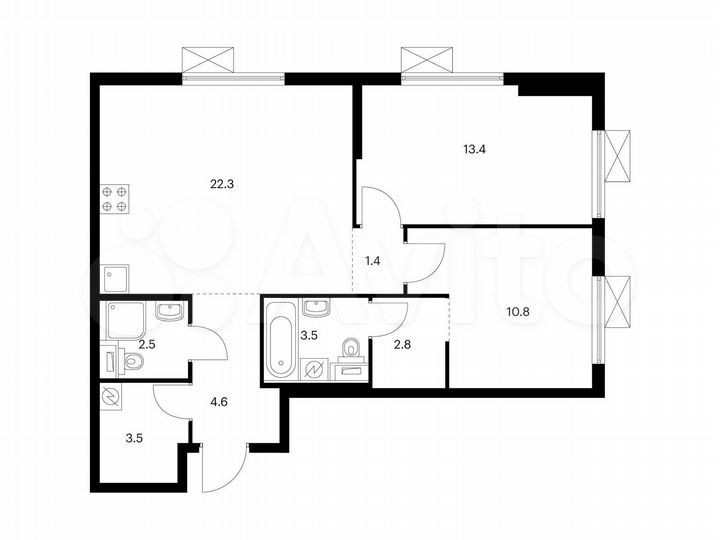 2-к. квартира, 64,8 м², 7/17 эт.