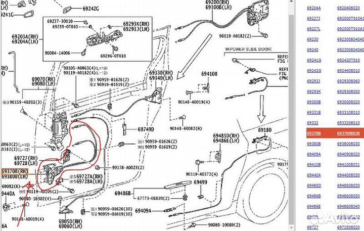 Замок задней правой сдвижной двери Toyota Sienna 3