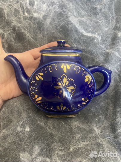 Заварочный чайник с золочением гжель кобальт СССР