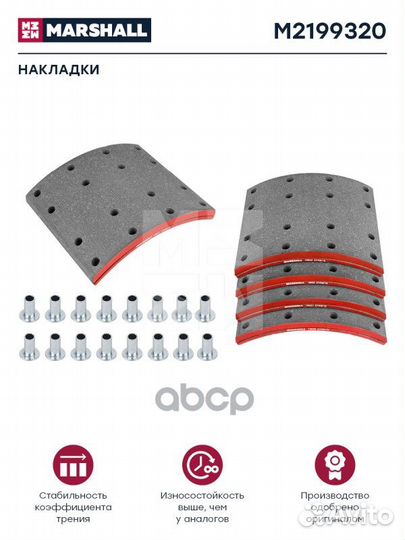 Накладки тормозные STD с заклепками 413x203