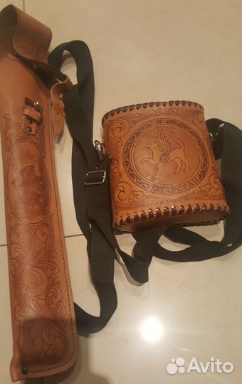 Шашлычный набор в кожаном колчане с фляжкой