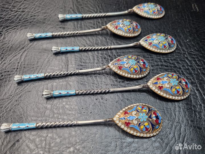 Ложки серебро эмаль 84