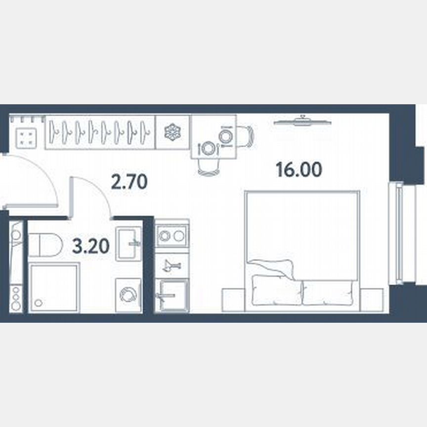 Апартаменты-студия, 21,9 м², 7/16 эт.
