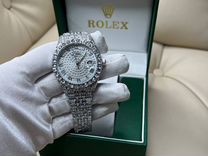 Часы мужские Rolex с камнями (бабочка) серебристые