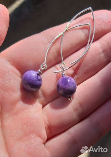 Серебряные серьги с Чароитом