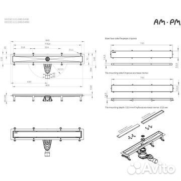 Трап для душа Am.Pm MasterFlow 80см черный матовый