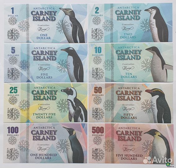 Остров Карней Набор 8 бон 2016 год Пингвины