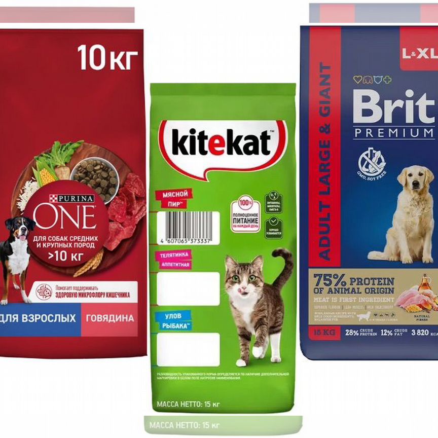 Purina one / Brit Premium / Kitekat корм 15 кг