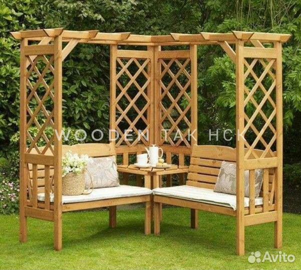 Пергола Беседка деревянная скамейка кашпо вазон