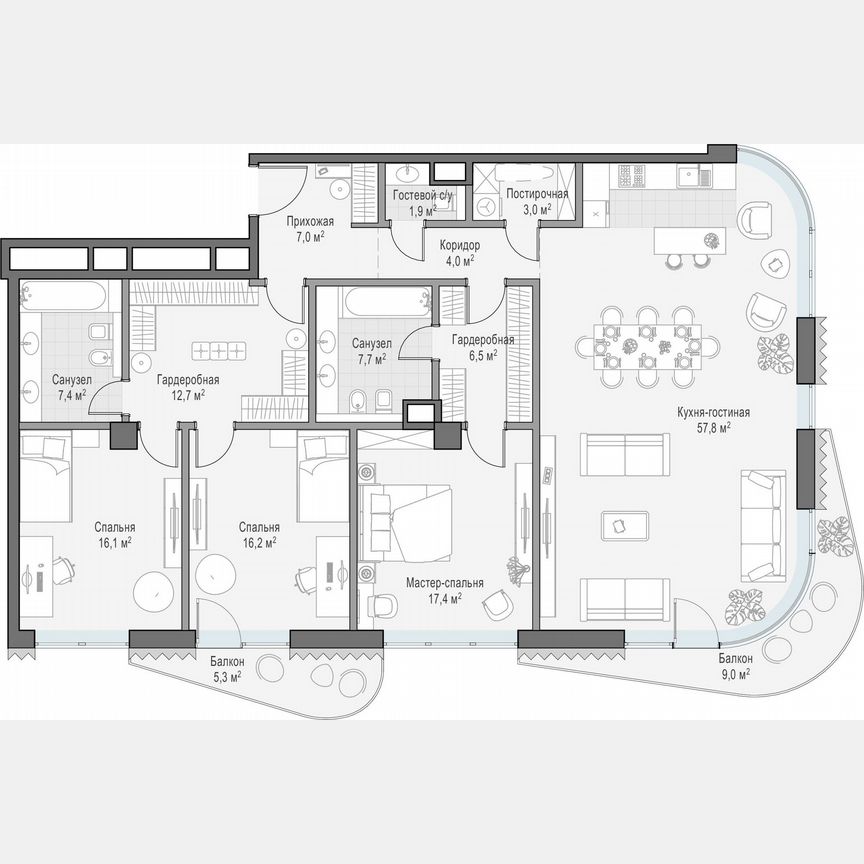 3-к. квартира, 219,5 м², 8/14 эт.