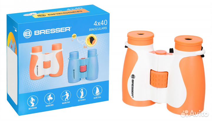 Бинокль детский Bresser Junior 4x40, оранж. 82053