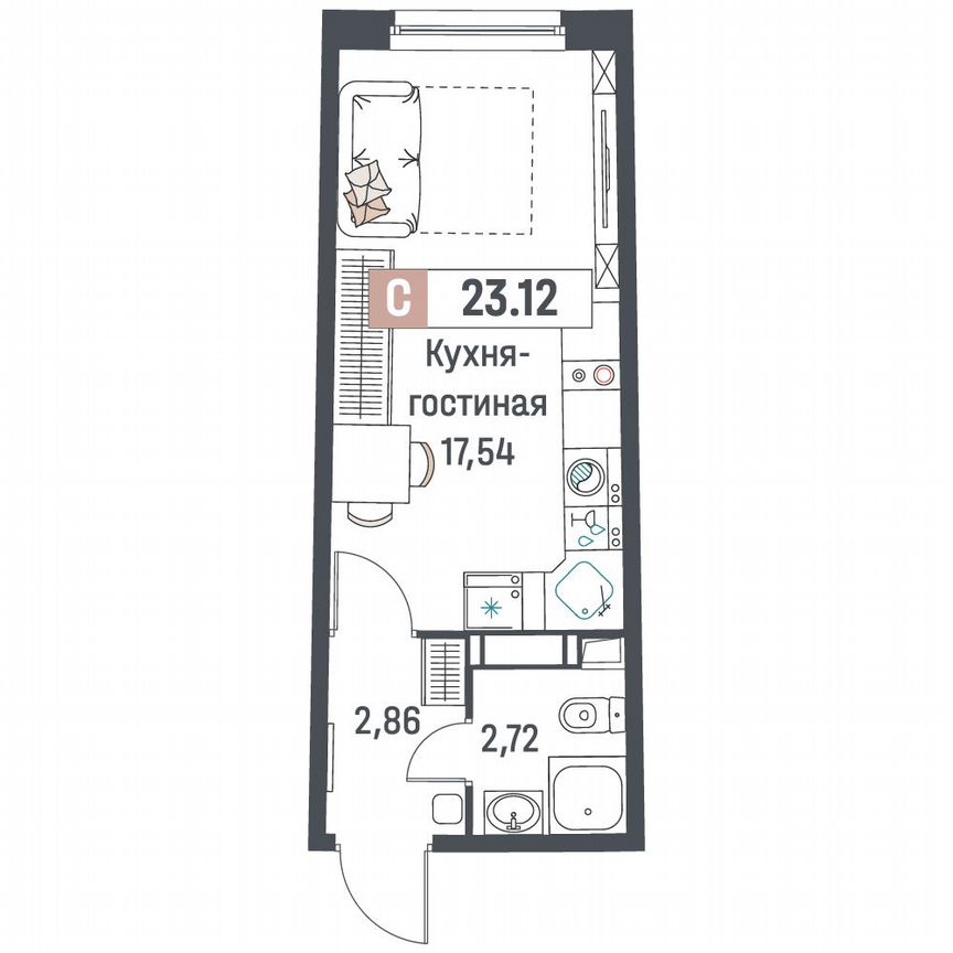 Квартира-студия, 23,1 м², 4/18 эт.