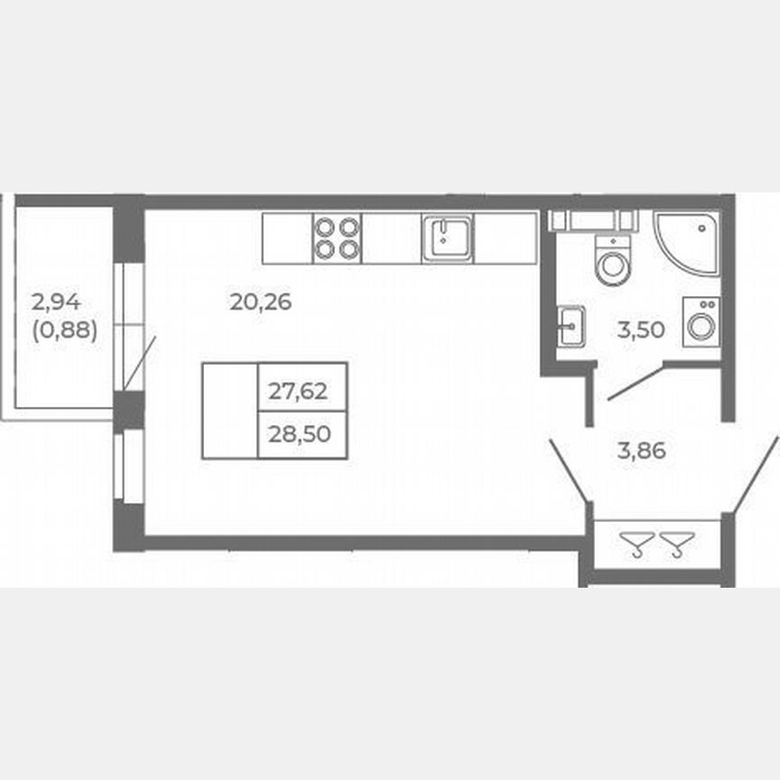 Квартира-студия, 27,6 м², 2/4 эт.