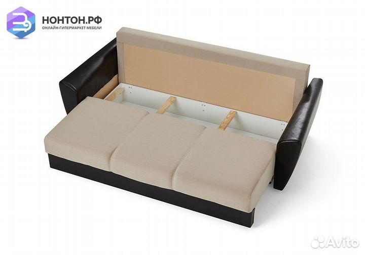 Диван еврокнижка Мадейра Lux бежевый / коричневый