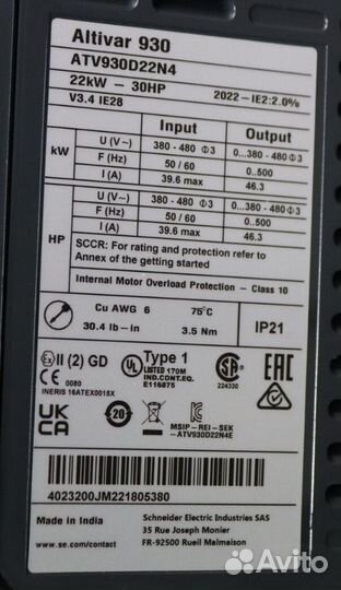 Преобразователь Schneider Electric ATV930D22N4