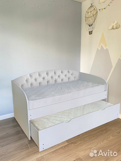Кровать 2е спальное детская велюр лдсп