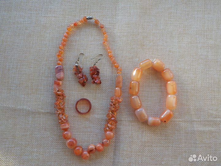 Сердолик колье серьги кольцо Индия 80 г,браслет