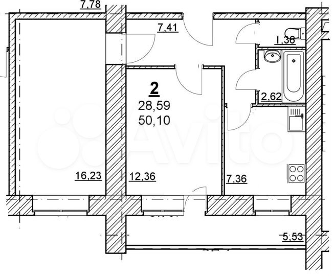 2-к. квартира, 52 м², 10/12 эт.