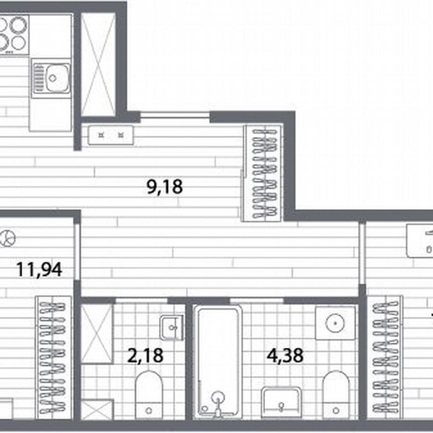 2-к. квартира, 59,4 м², 9/13 эт.