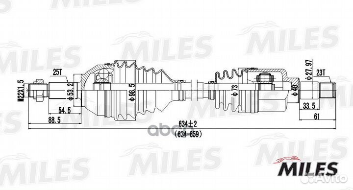 Привод в сборе ford focus 1.4-1.8 98-04 лев. Miles