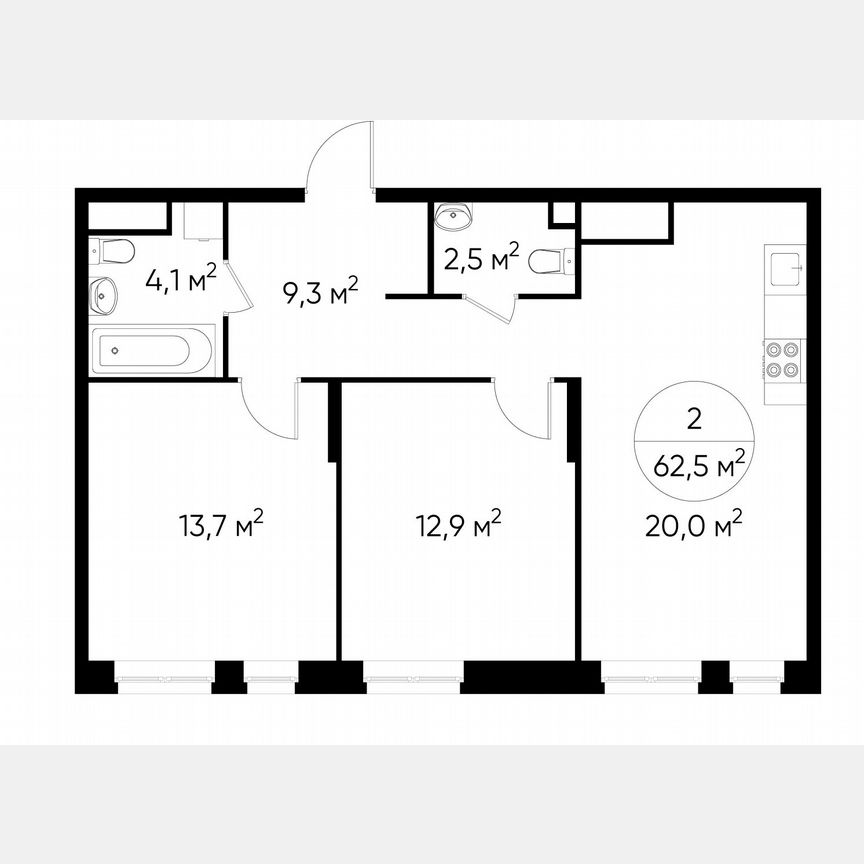 2-к. квартира, 62,5 м², 14/19 эт.