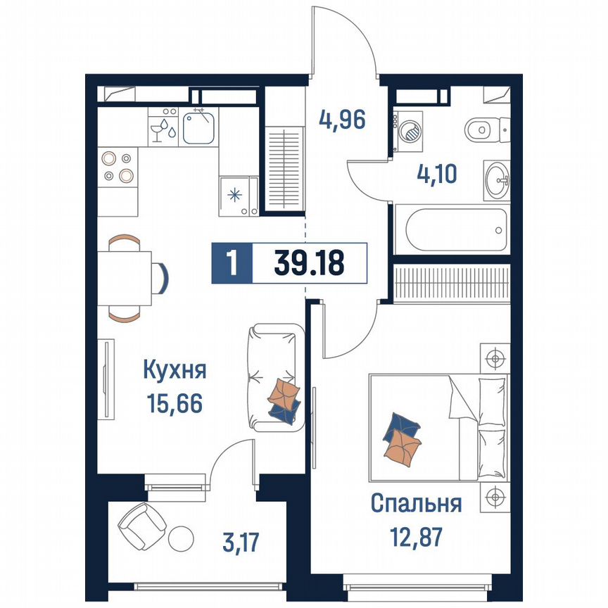 1-к. квартира, 39,2 м², 16/18 эт.
