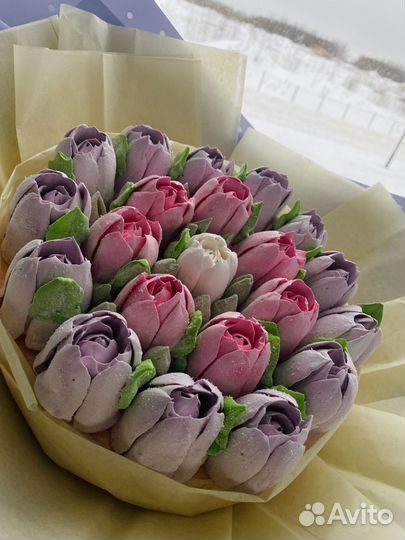 Зефирные тюльпаны, букет цветов из зефира