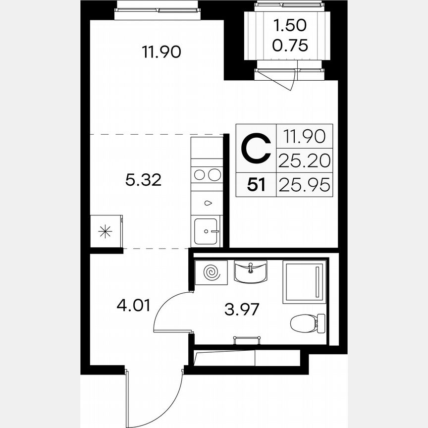 Квартира-студия, 26 м², 4/9 эт.