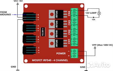 Модуль mosfet IRF540 4 канала