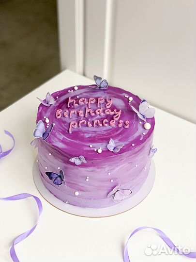 Фиолетовый сиреневый торт для девочки с бабочками